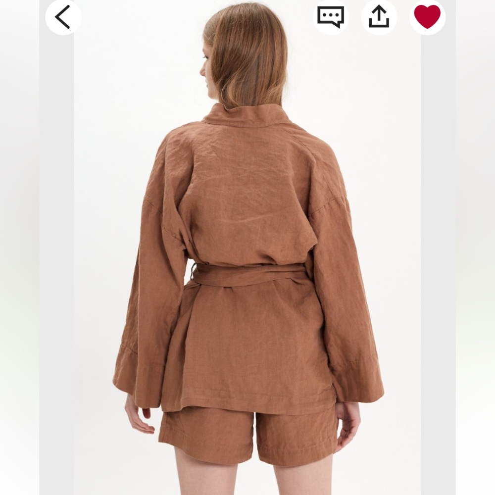 Linen sleep set—shorts, camisole, and jacket